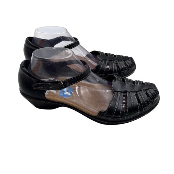 Womens Clarks Size 10 Leather Strappy Low Wedge Sandals Shoe - Picture 2 of 13